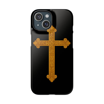 Black iPhone Snap Case – Gold Cross Design