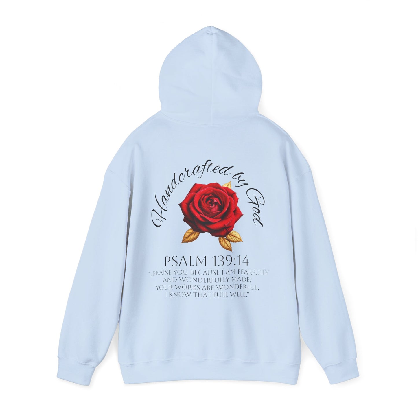 Handcrafted by God Rose Hoodie – Dark Lettering, Psalm 139:14