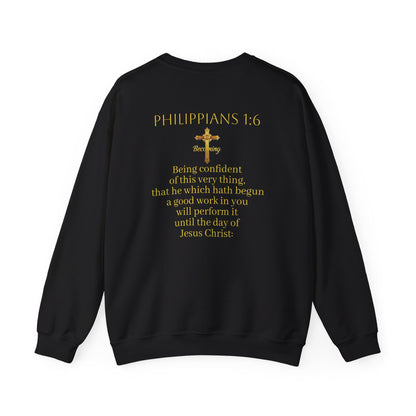 Becoming Men’s Faith Sweatshirt – Light Lettering (Philippians 1:6)