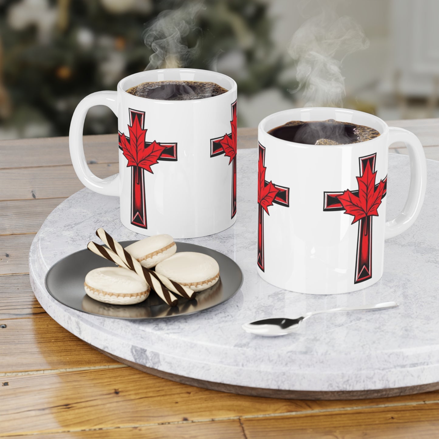 Canadian Faith Cross & Maple Leaf Mug – 11oz & 15oz Christian Coffee Cup
