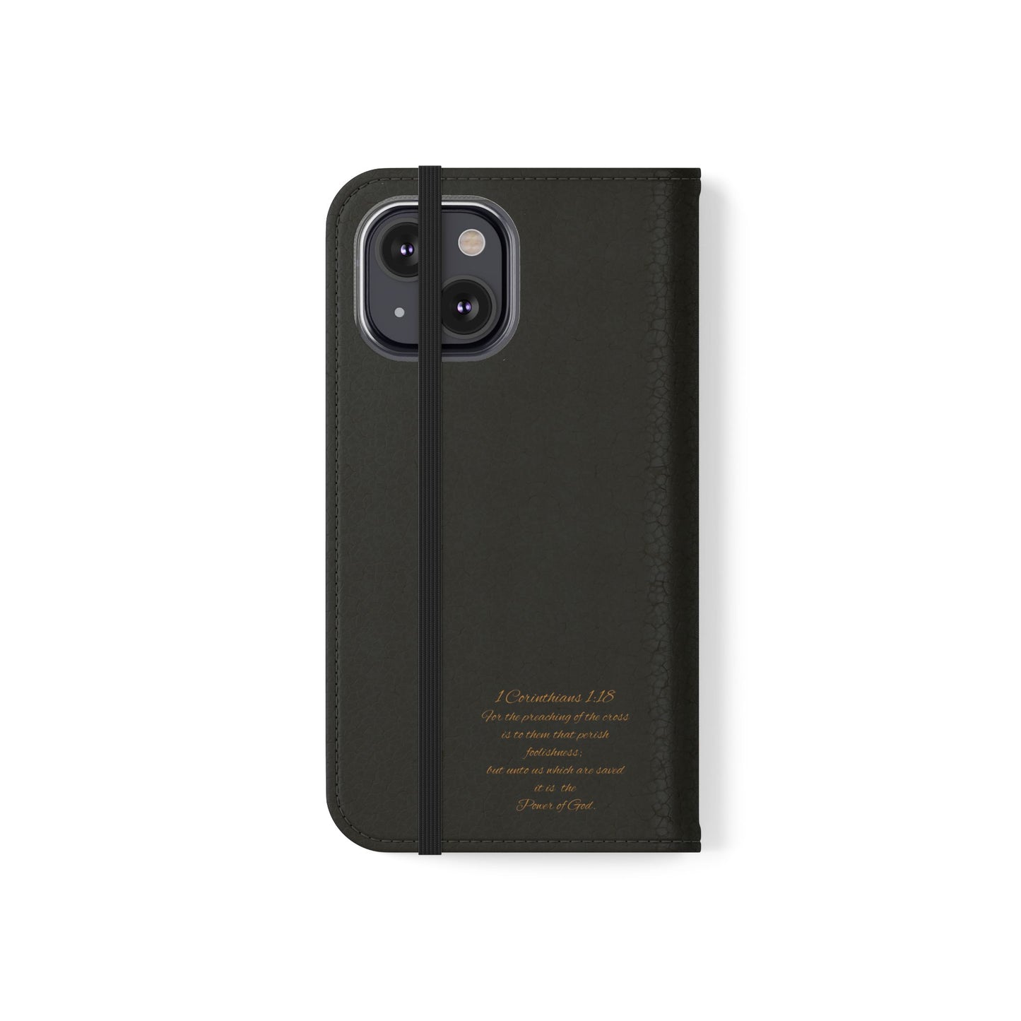 Black with Gold Cross & 1 Corinthians 1:18 - iPhone Flip/Wallet Phone Case