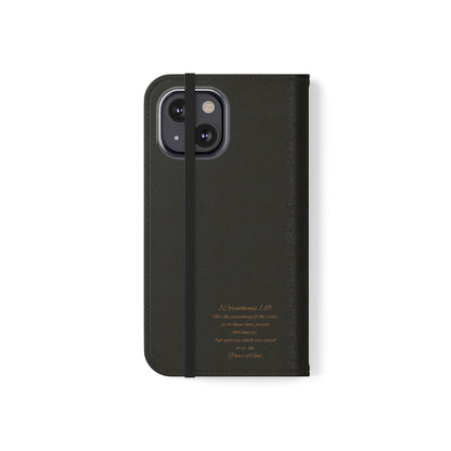 Black with Gold Cross & 1 Corinthians 1:18 - iPhone Flip/Wallet Phone Case