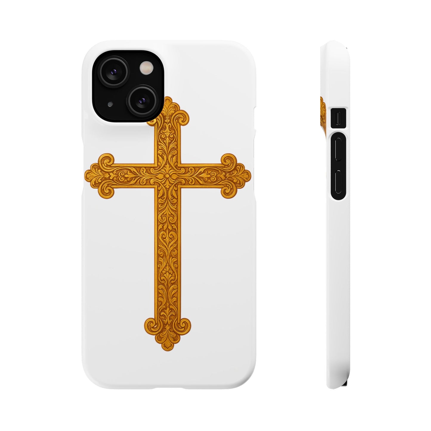 White iPhone Snap Case – Gold Cross Design