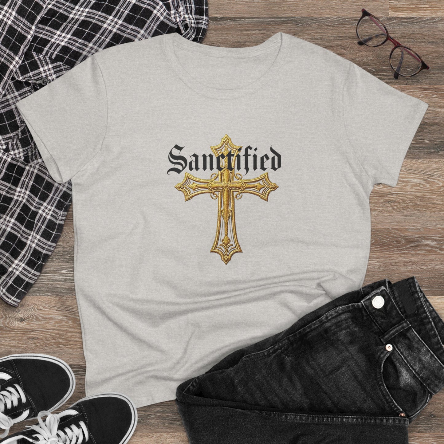 Sanctified Women's Gothic Cross T-Shirt – Faith in Bold Style