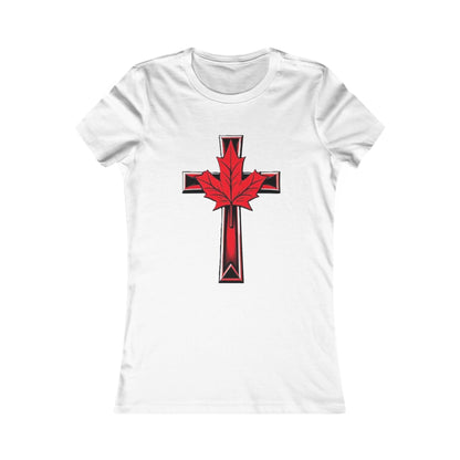 Women’s Favorite Faith Tee | Cross and Maple Leaf Design