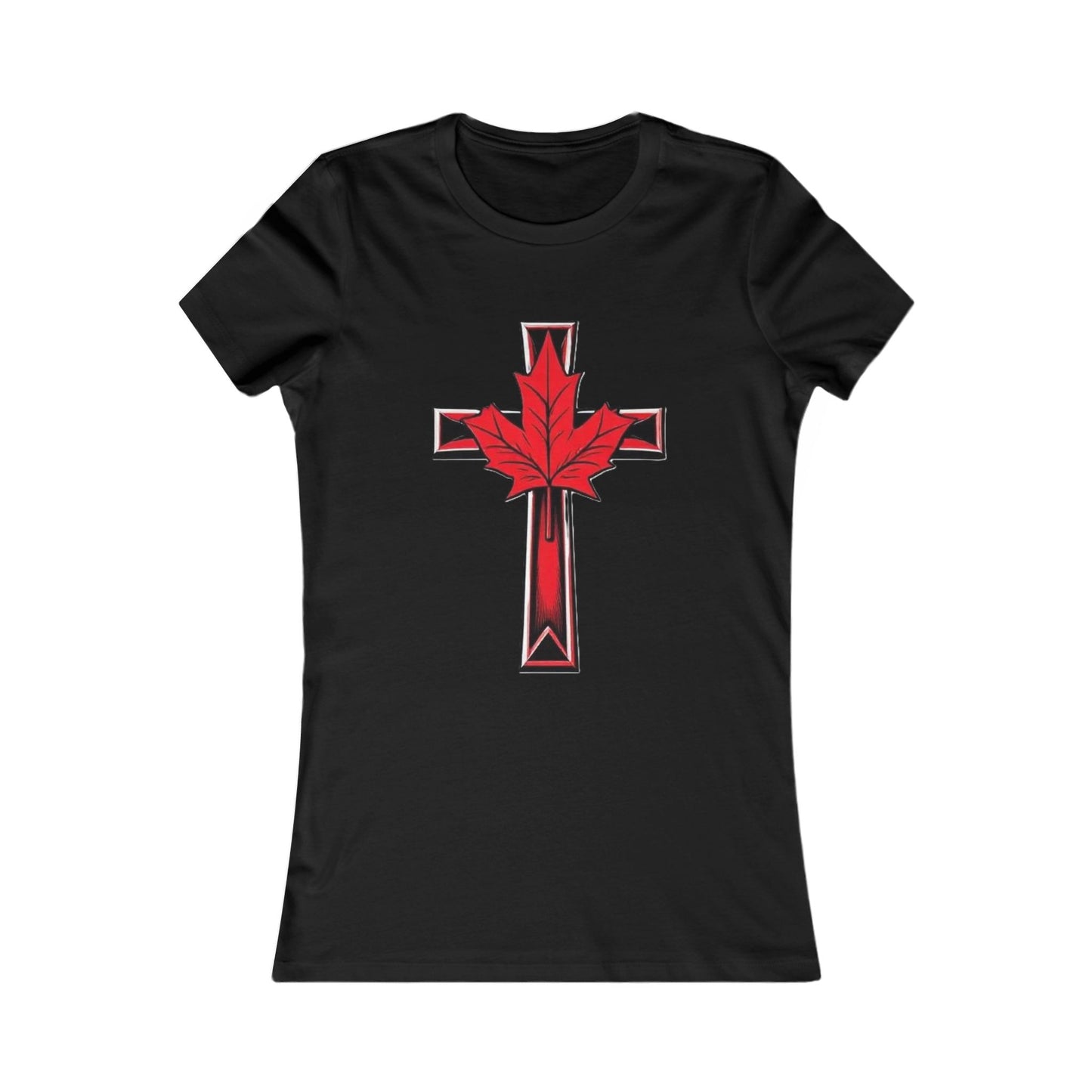 Women’s Favorite Faith Tee | Cross and Maple Leaf Design