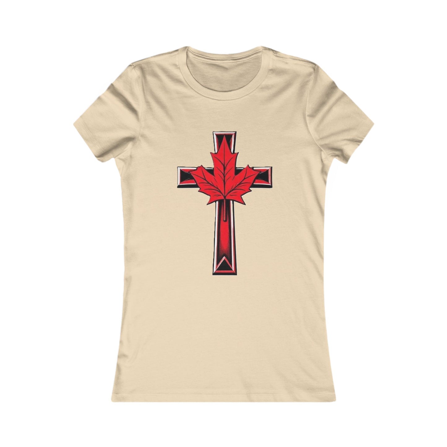 Women’s Favorite Faith Tee | Cross and Maple Leaf Design