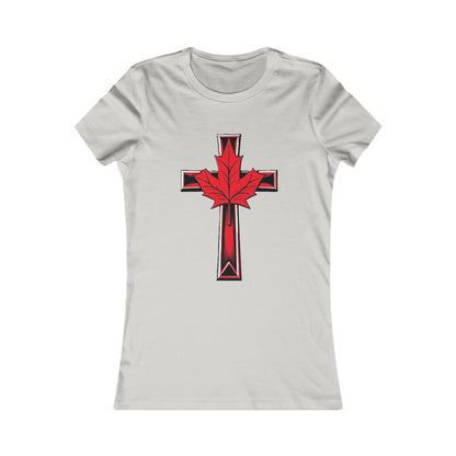 Women’s Favorite Faith Tee | Cross and Maple Leaf Design