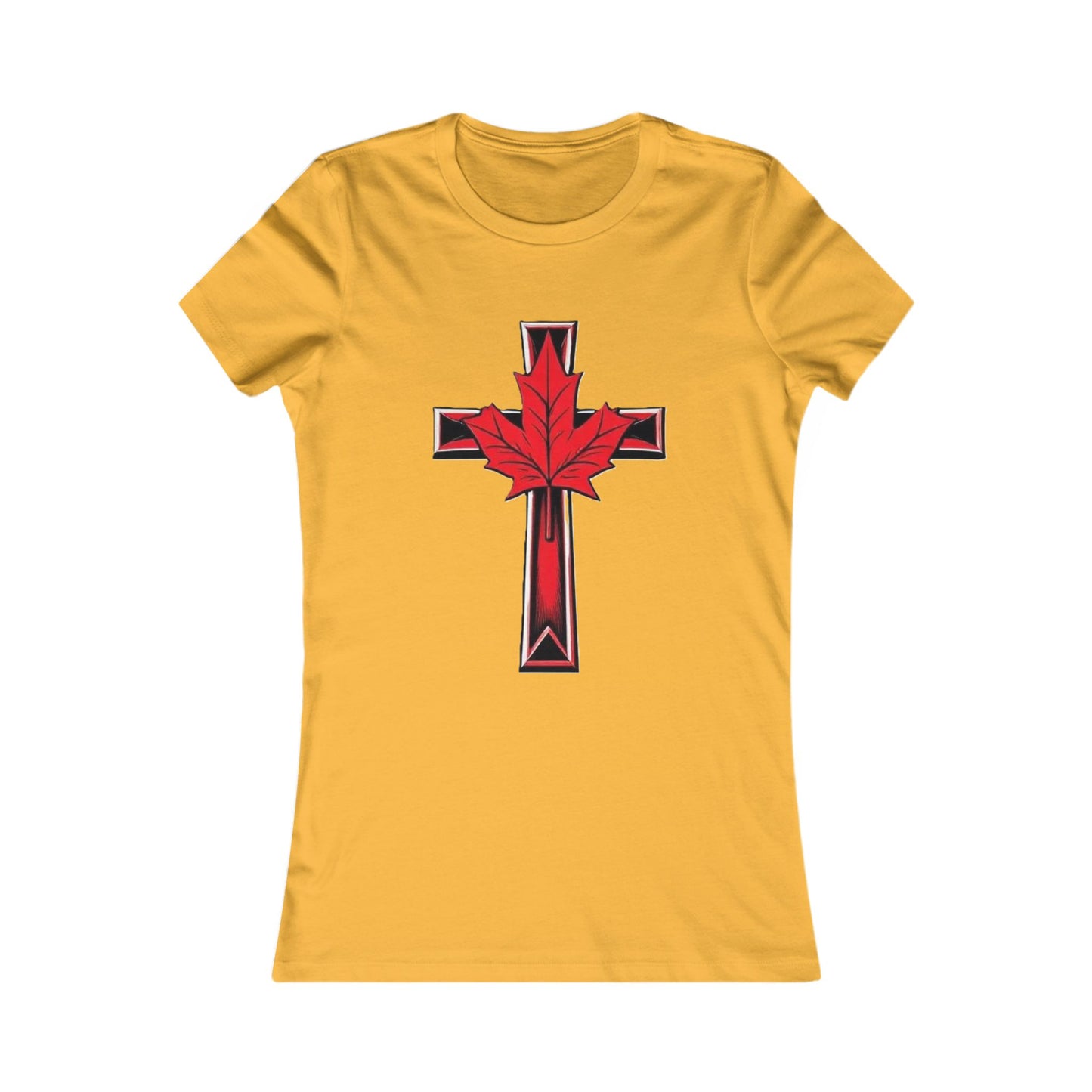 Women’s Favorite Faith Tee | Cross and Maple Leaf Design