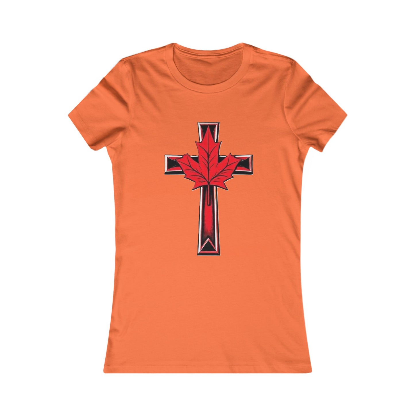 Women’s Favorite Faith Tee | Cross and Maple Leaf Design