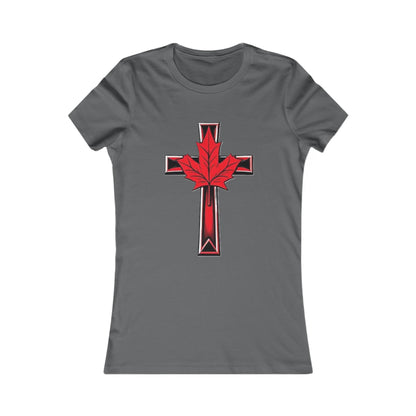 Women’s Favorite Faith Tee | Cross and Maple Leaf Design