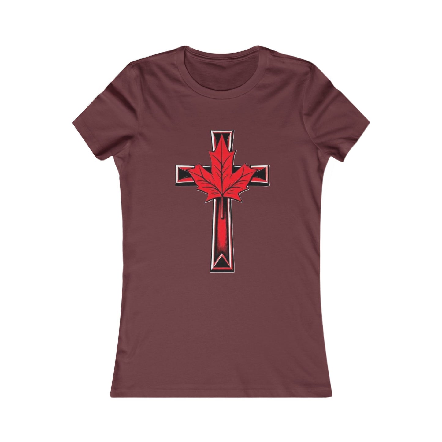 Women’s Favorite Faith Tee | Cross and Maple Leaf Design