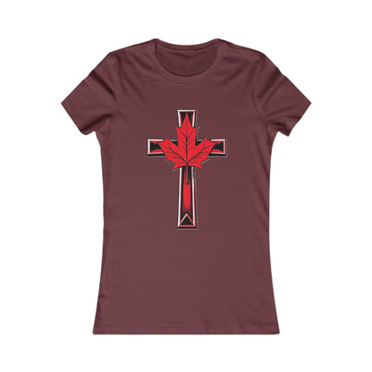Women’s Favorite Faith Tee | Cross and Maple Leaf Design