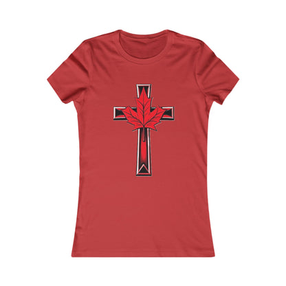 Women’s Favorite Faith Tee | Cross and Maple Leaf Design