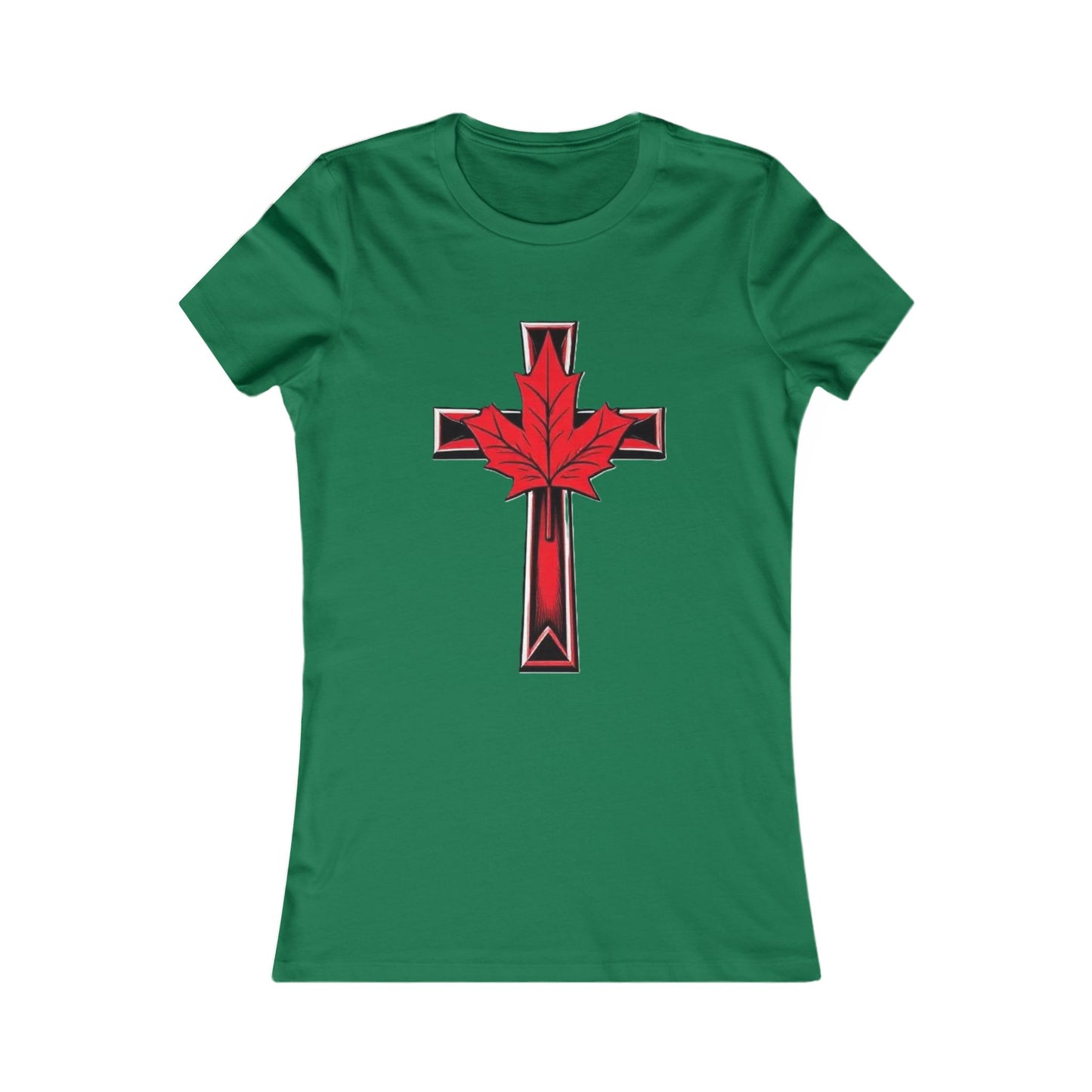 Women’s Favorite Faith Tee | Cross and Maple Leaf Design
