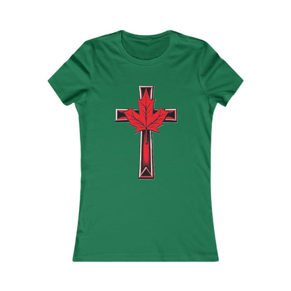 Women’s Favorite Faith Tee | Cross and Maple Leaf Design