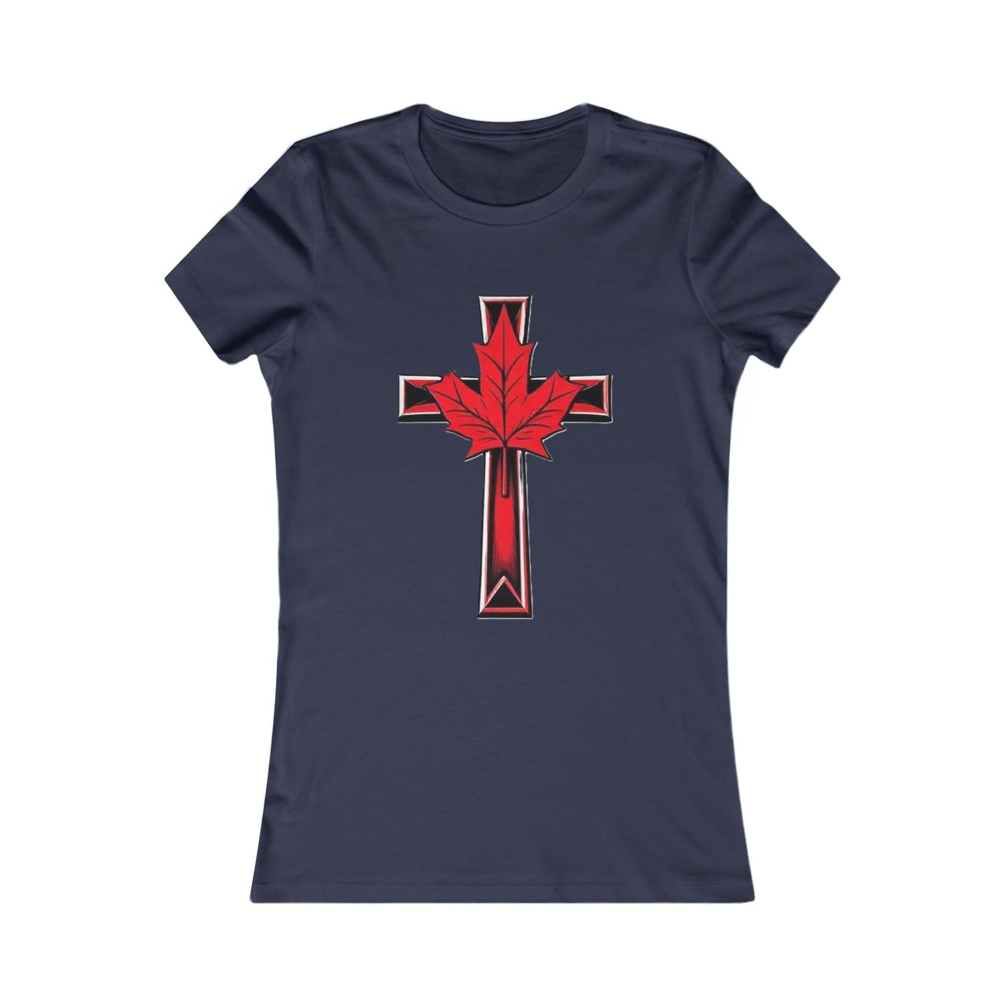 Women’s Favorite Faith Tee | Cross and Maple Leaf Design