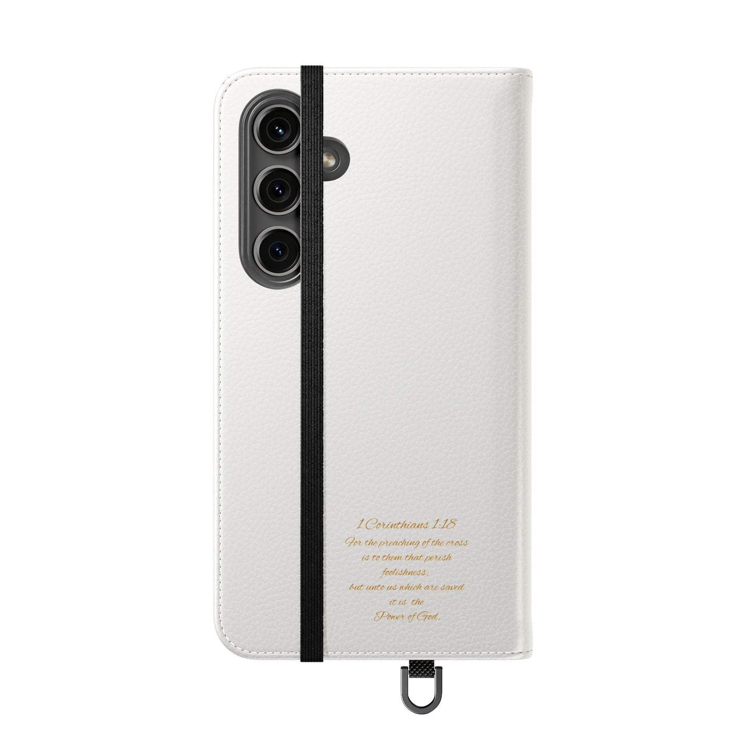 White with Gold Cross & 1 Corinthians 1:18 - Samsung Flip/Wallet Phone Case