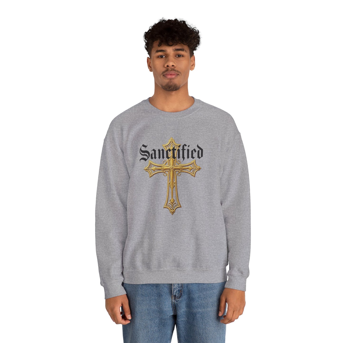 Sanctified Men's Gothic Cross Sweatshirt – Bold Christian Comfort