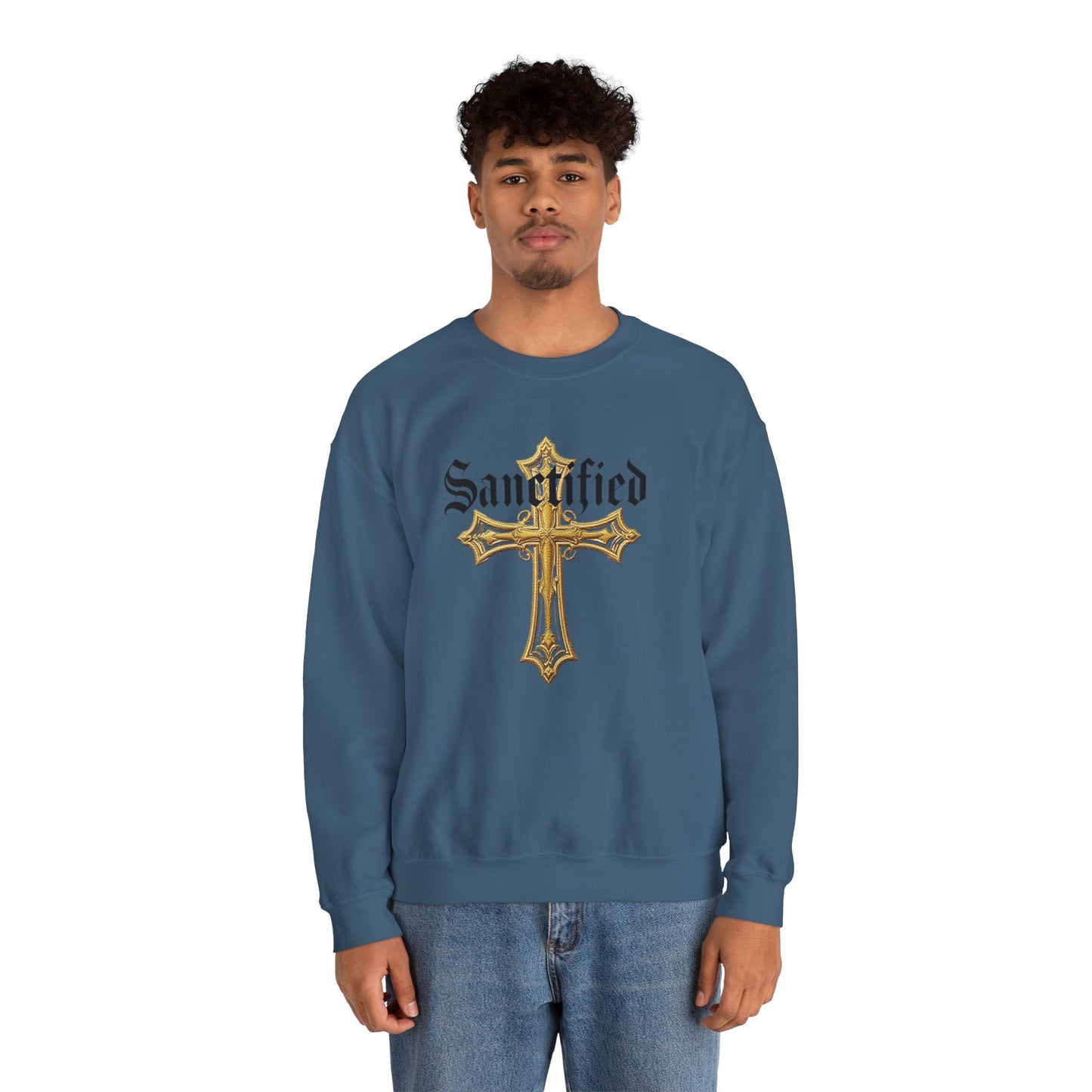 Sanctified Men's Gothic Cross Sweatshirt – Bold Christian Comfort