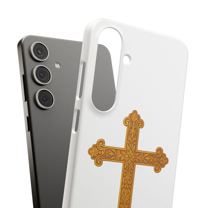 White Samsung Snap Case – Gold Cross Design