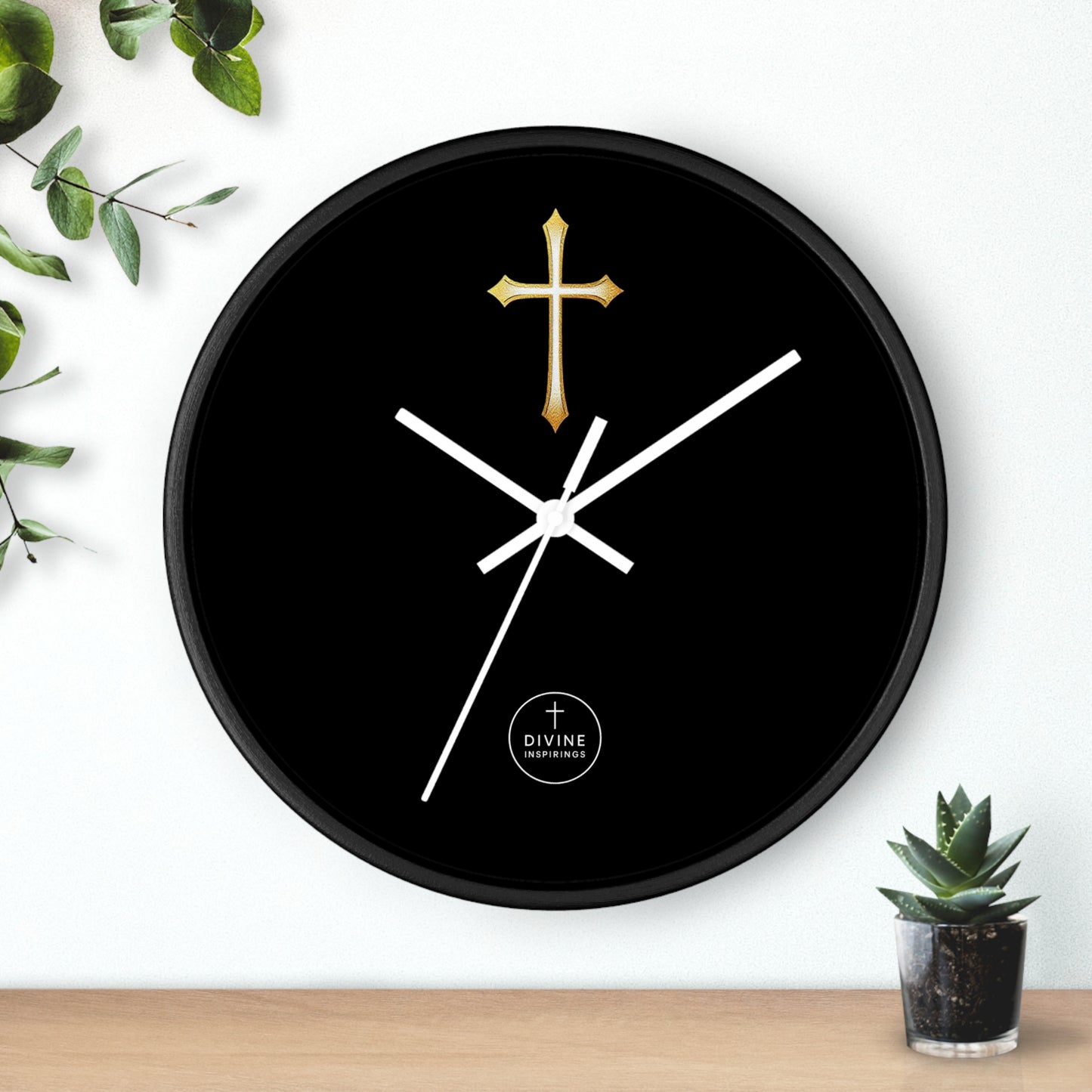 Stunning Gold Cross Wall Clock in Black – Elegant Christian Home Decor