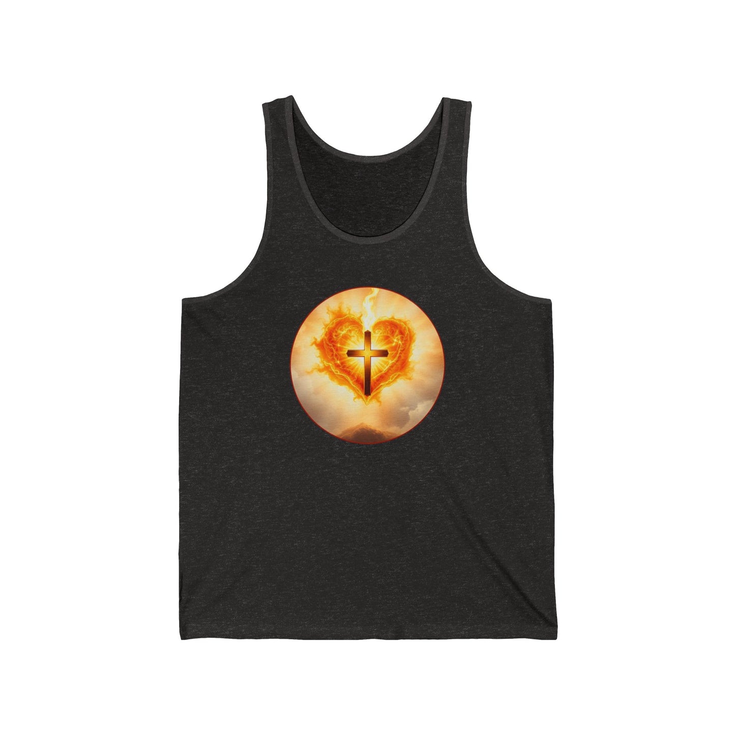 Women’s Sacred Heart Tank Top – Flaming Heart & Cross – Christian Devotional Wear