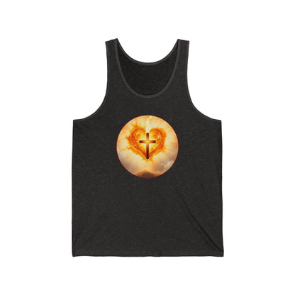 Women’s Sacred Heart Tank Top – Flaming Heart & Cross – Christian Devotional Wear