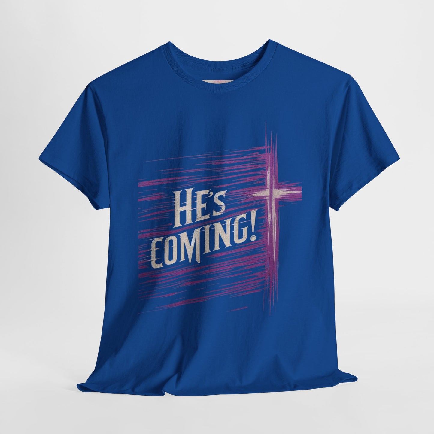 He’s Coming – Bold Christian Men’s Tee with Cross Symbol
