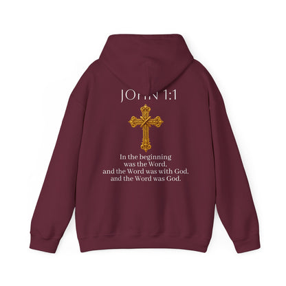“The Word Eternal” – Women’s Christian Hoodie with White Lettering (John 1:1)