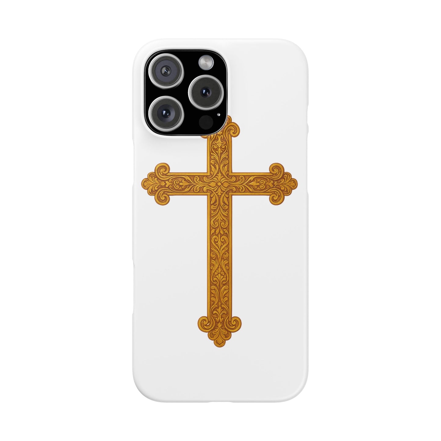 White iPhone Snap Case – Gold Cross Design