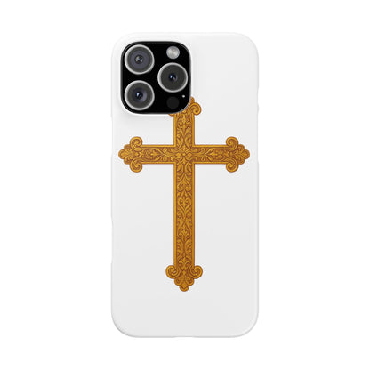 White iPhone Snap Case – Gold Cross Design