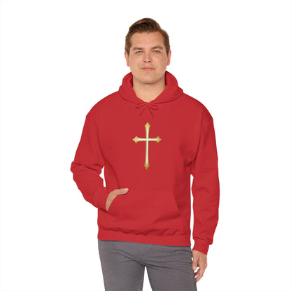 Men’s Gold Cross Hoodie – Bold Christian Faith Hoodie with Front & Back Design