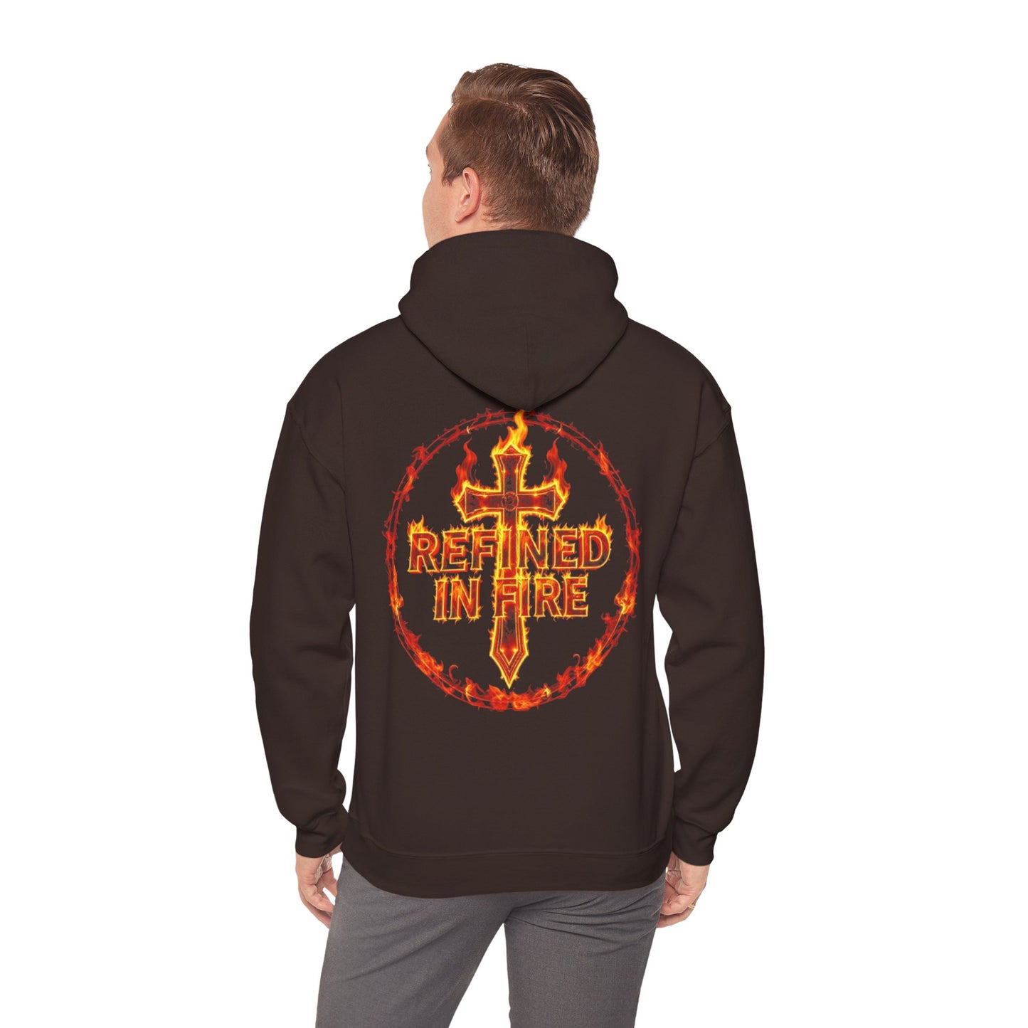 Men’s “Refined in Fire” Christian Hoodie – Flame Design Faith Pullover