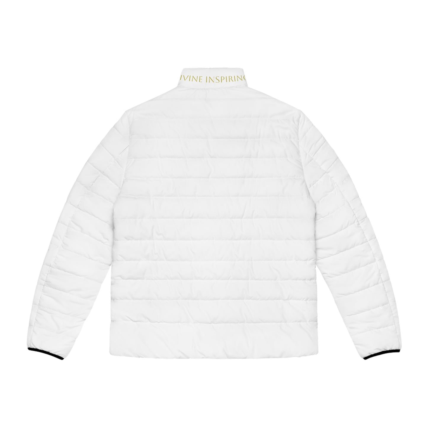 Men's White Puffer Jacket with Gold Chi Rho – Faith in Bold Contrast
