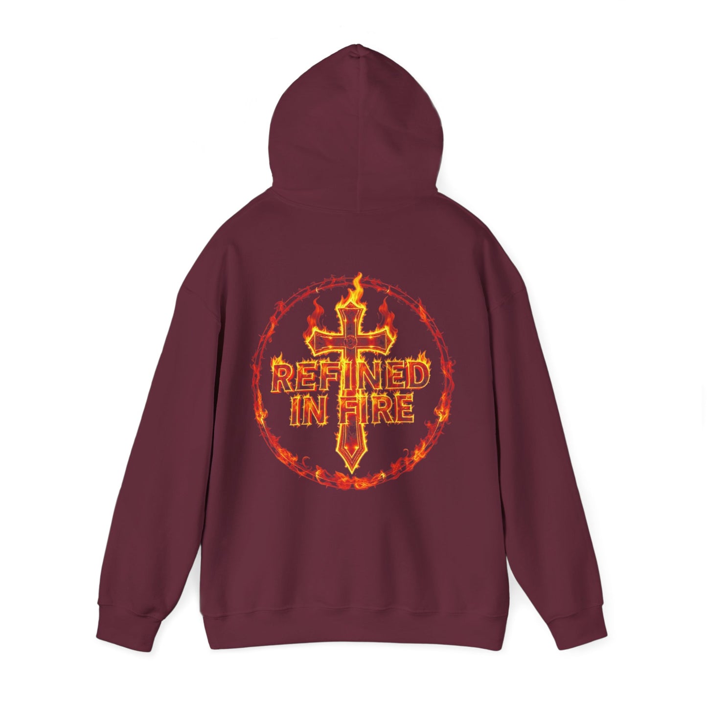 Men’s “Refined in Fire” Christian Hoodie – Flame Design Faith Pullover