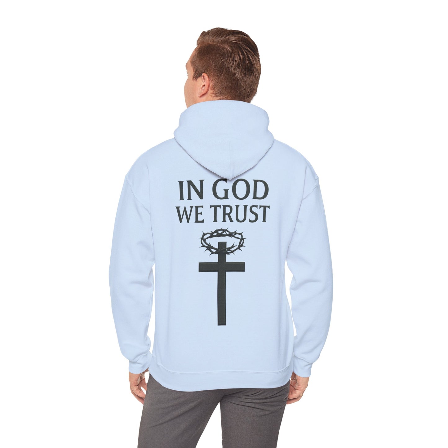 In God We Trust – Men’s Christian Hoodie with Cross & Crown of Thorns
