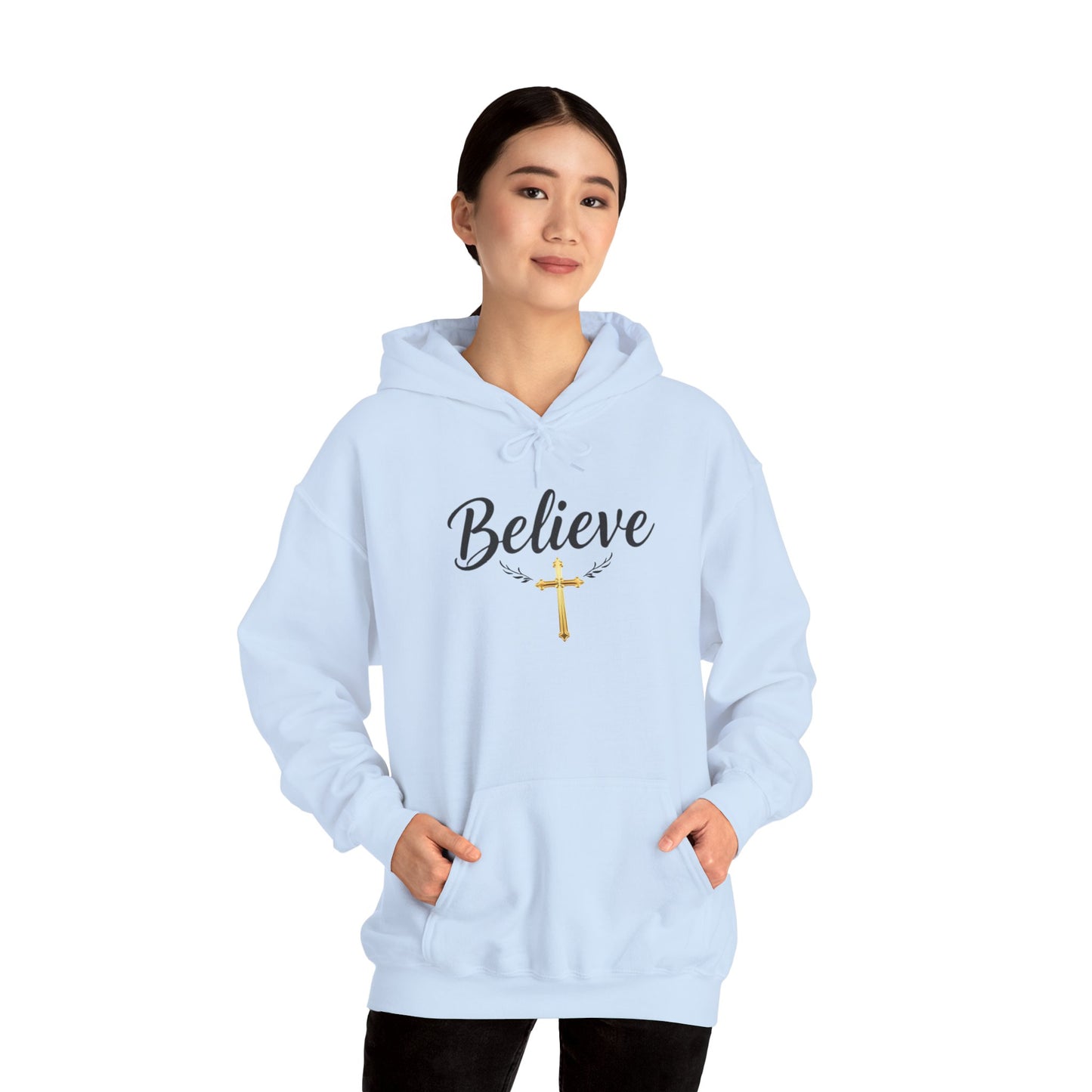 Believe - Women's Christian Hoodie with Golden Cross
