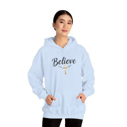 Believe - Women's Christian Hoodie with Golden Cross