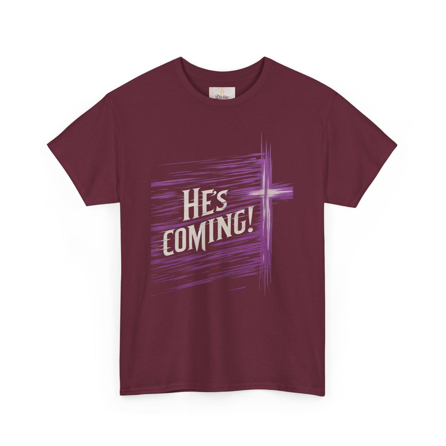 He’s Coming – Bold Christian Men’s Tee with Cross Symbol