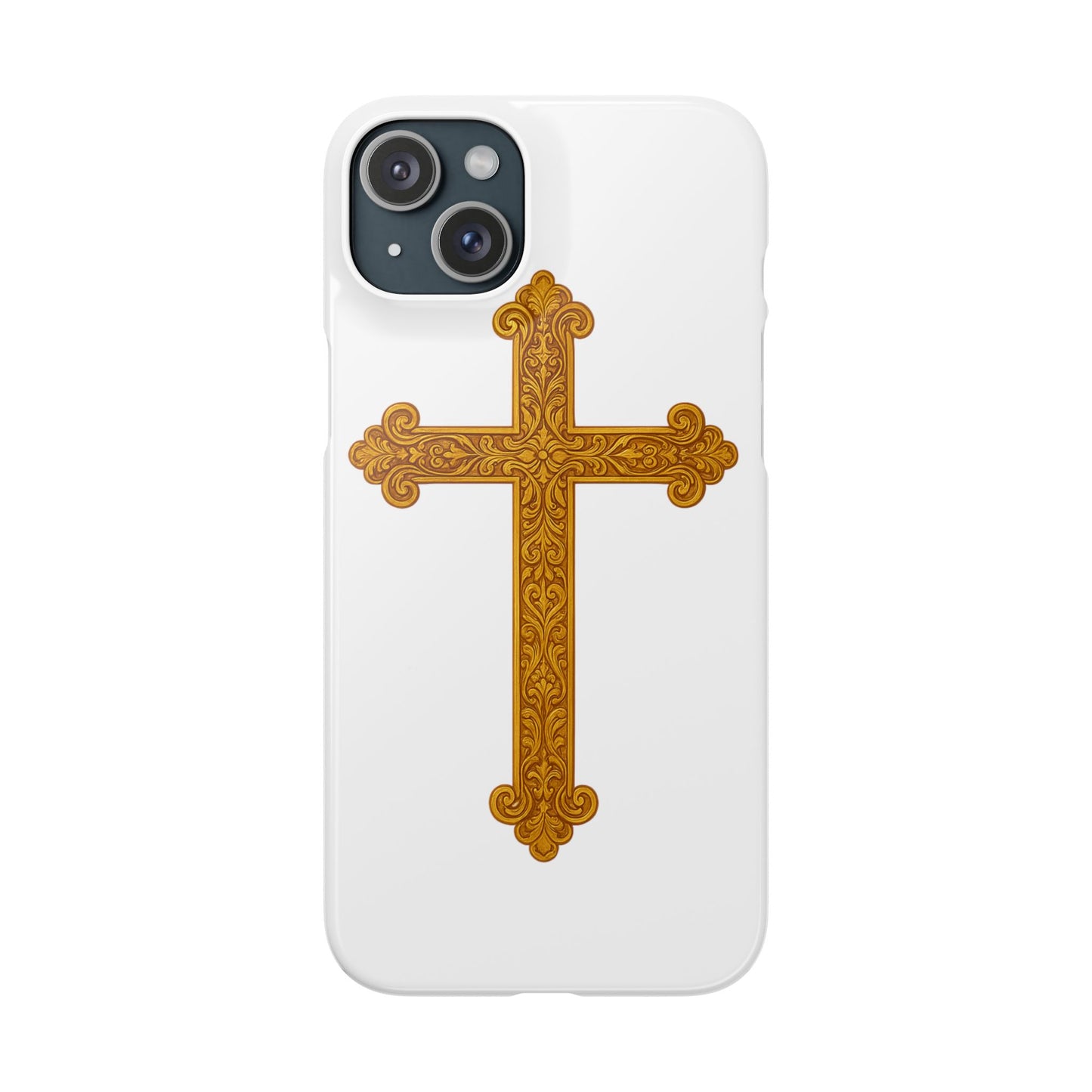 White iPhone Snap Case – Gold Cross Design
