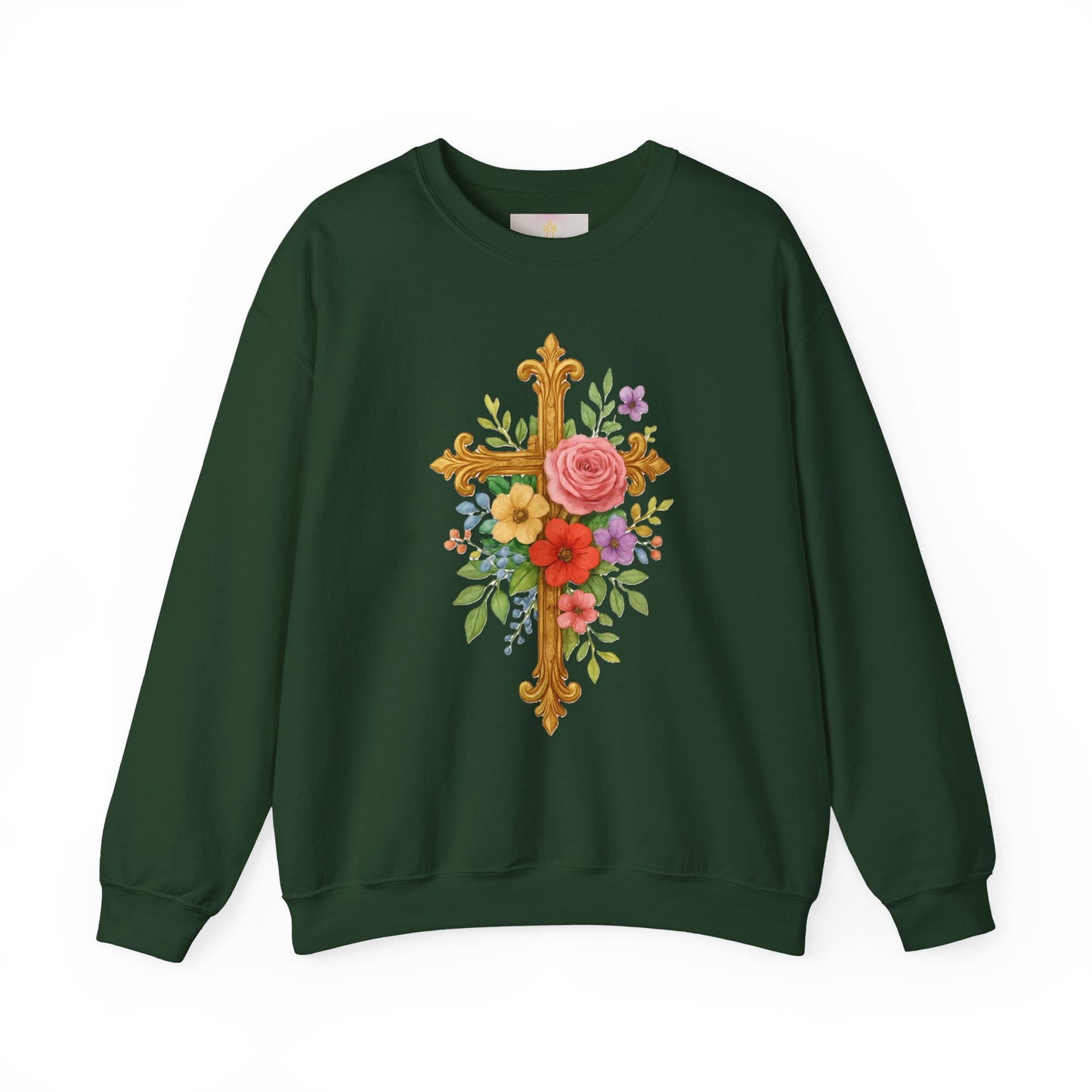 Golden Floral Cross Women’s Sweatshirt – Grace in Full Bloom