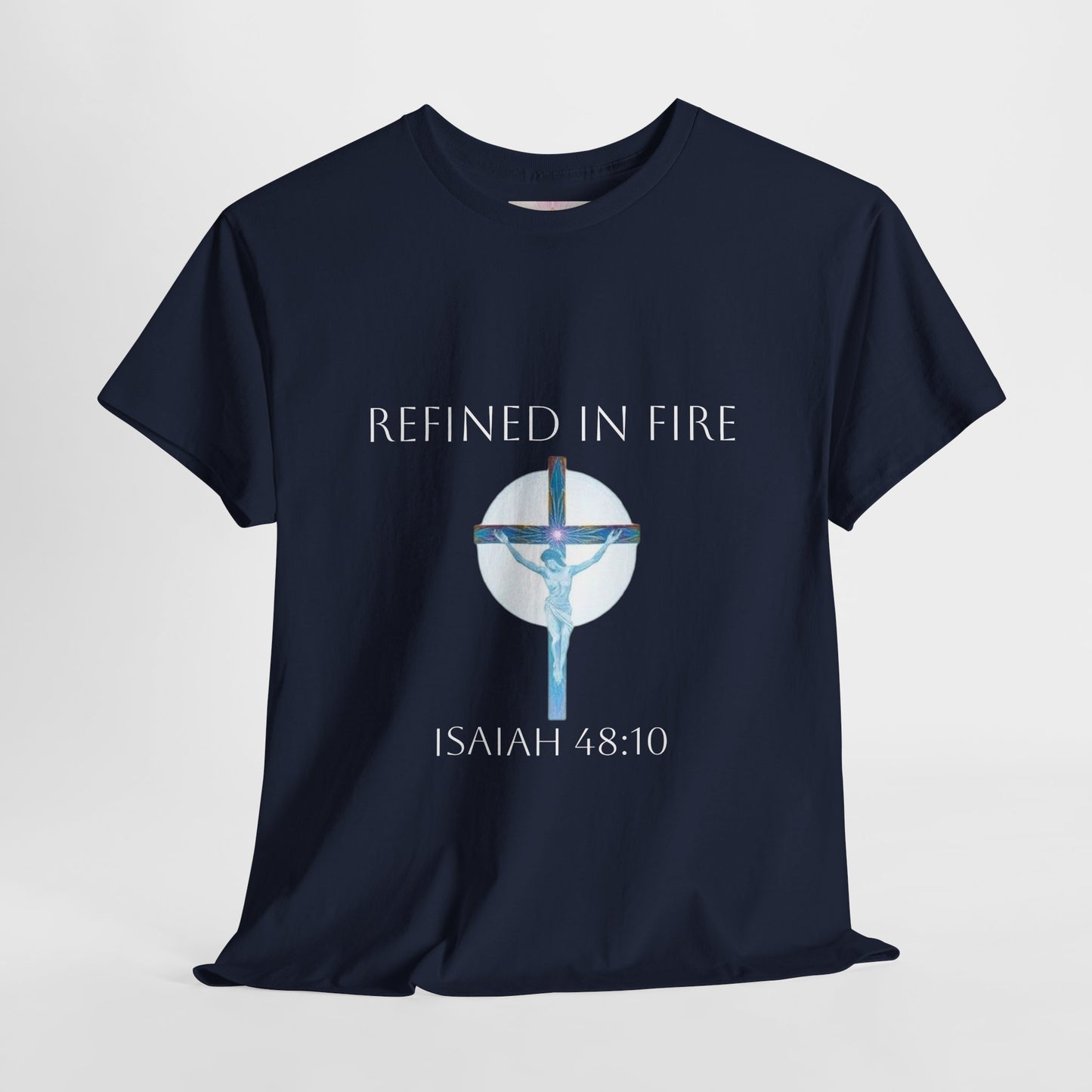 Men's Refined in Fire Christian T-Shirt – Modern Cross Design (White Lettering)