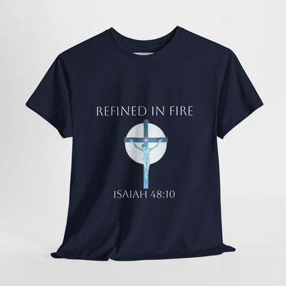 Men's Refined in Fire Christian T-Shirt – Modern Cross Design (White Lettering)
