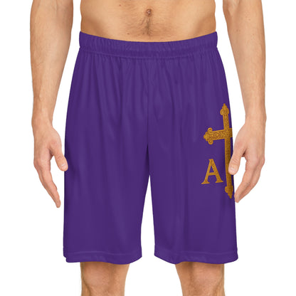 Men’s Alpha & Omega Basketball in Purple Shorts – Faith-Inspired Symbolism