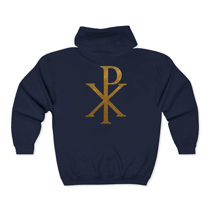 Men’s Chi Rho Zip-Up Hoodie – Comfortable Faith-Inspired Style