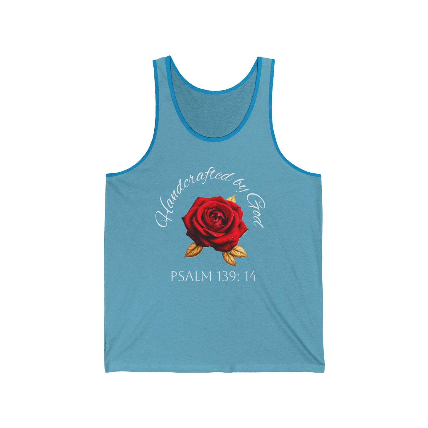 Handcrafted by God Rose Tank – White Lettering, Psalm 139:14