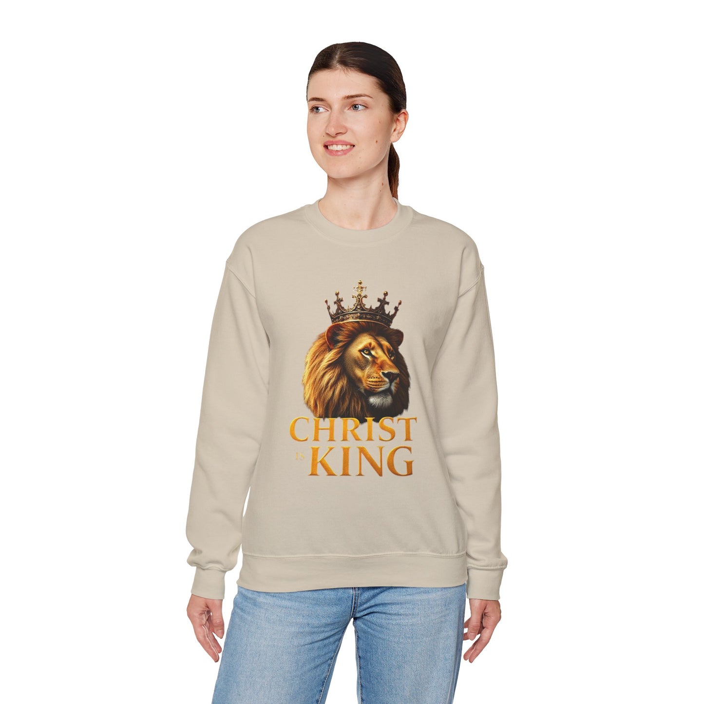 Christ is King – Women’s Christian Sweatshirt with Crowned Lion & Cross