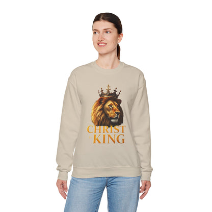 Christ is King – Women’s Christian Sweatshirt with Crowned Lion & Cross