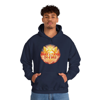 “Refined in Fire” Christian Hoodie – Bold Flame Design Faith Pullover